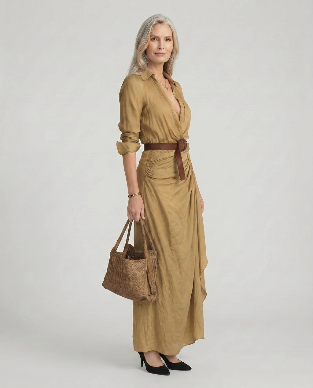 Maxikleid Damen mit Wickelschnitt und Taillengürtel - 2 - Trendlinie