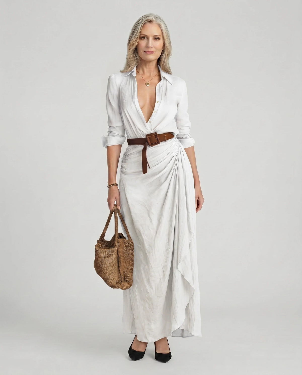 Maxikleid Damen mit Wickelschnitt und Taillengürtel - 4 - Trendlinie