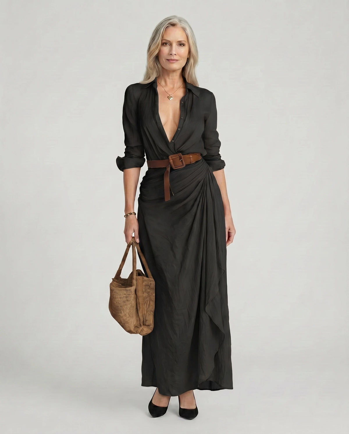 Maxikleid Damen mit Wickelschnitt und Taillengürtel - 5 - Trendlinie