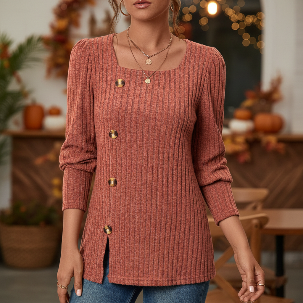 Damen Pullover mit quadratischem Ausschnitt und Knopf-Details - 1 - Trendlinie