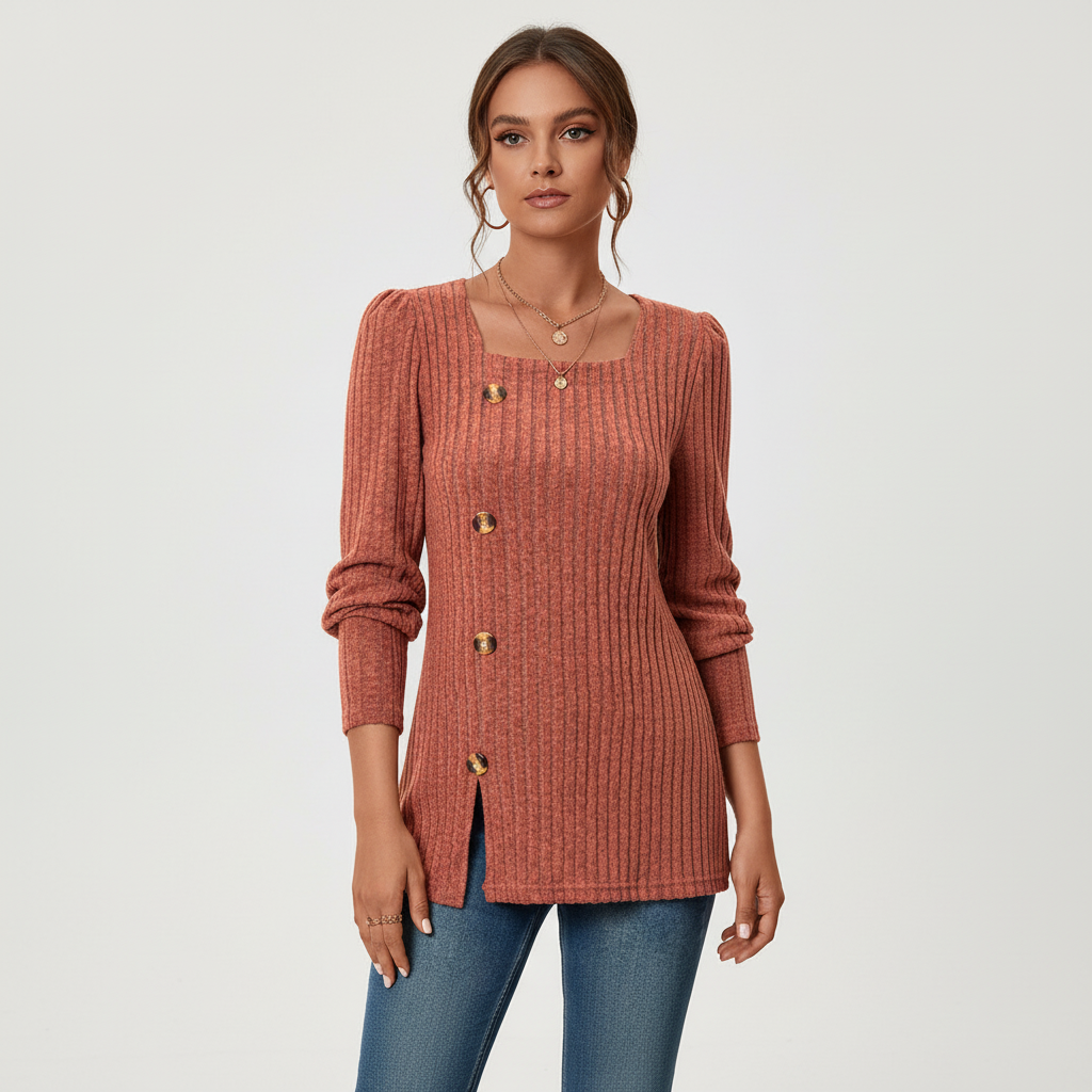Damen Pullover mit quadratischem Ausschnitt und Knopf-Details - 2 - Trendlinie