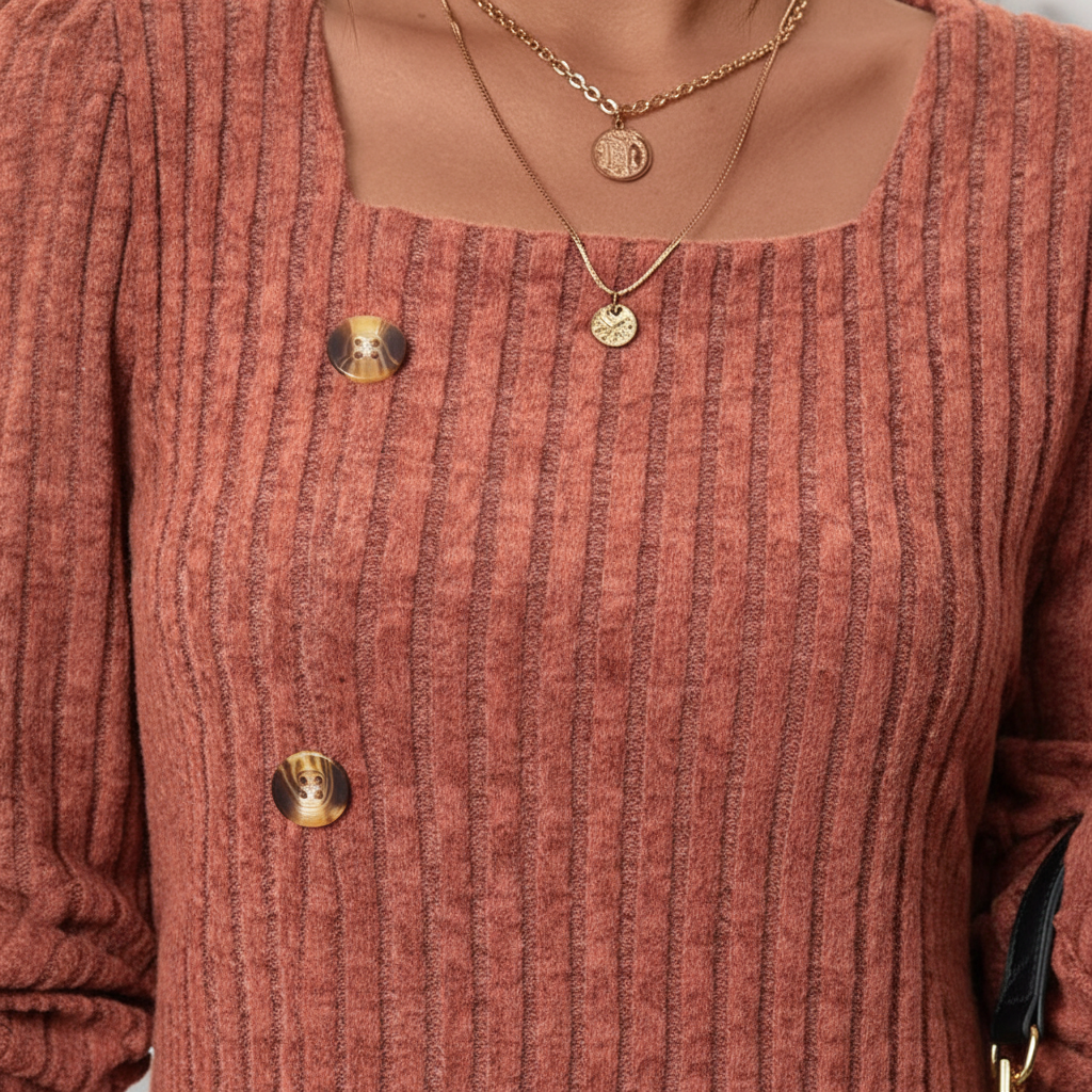 Damen Pullover mit quadratischem Ausschnitt und Knopf-Details - 3 - Trendlinie
