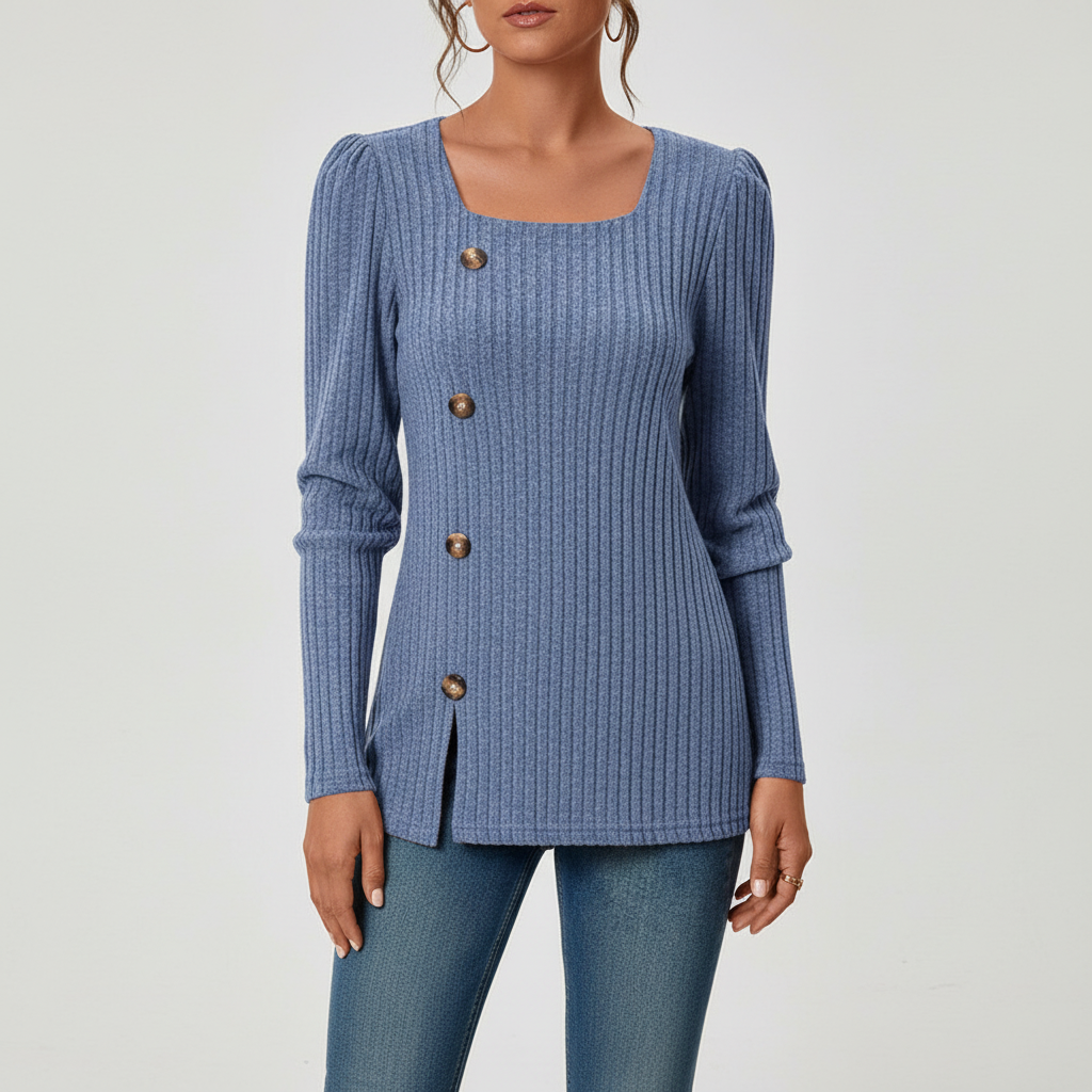 Damen Pullover mit quadratischem Ausschnitt und Knopf-Details - 5 - Trendlinie
