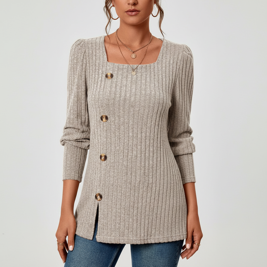 Damen Pullover mit quadratischem Ausschnitt und Knopf-Details - 6 - Trendlinie