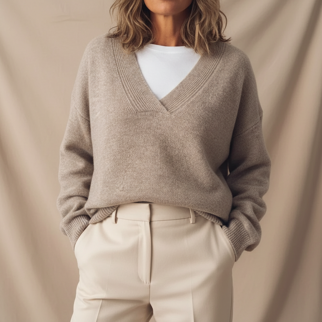 Damen Pullover mit V-Ausschnitt und lässigem Schnitt - 1 - Trendlinie