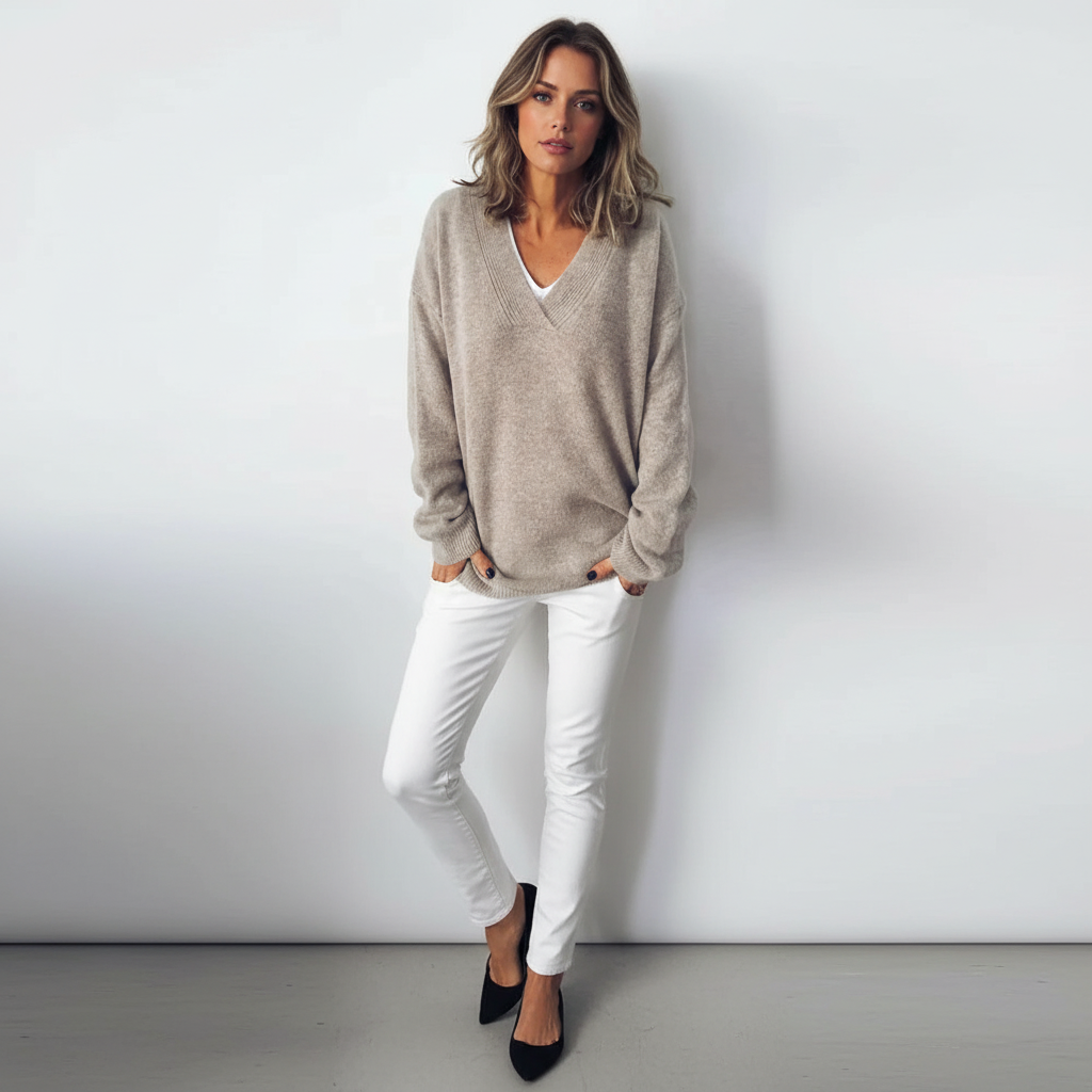 Damen Pullover mit V-Ausschnitt und lässigem Schnitt - 2 - Trendlinie