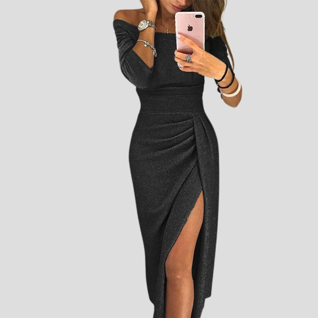 Abendkleid Damen mit Wickelschnitt und seitlichem Schlitz für elegante Anlässe - 1 - Trendlinie