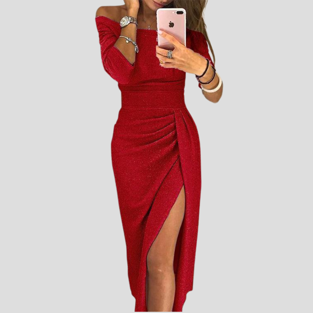 Abendkleid Damen mit Wickelschnitt und seitlichem Schlitz für elegante Anlässe - 3 - Trendlinie