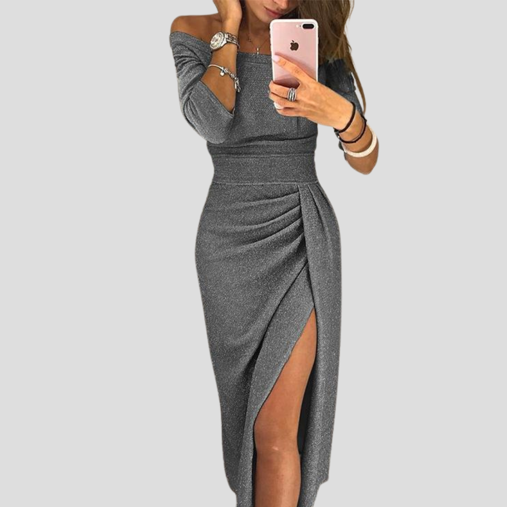 Abendkleid Damen mit Wickelschnitt und seitlichem Schlitz für elegante Anlässe - 4 - Trendlinie