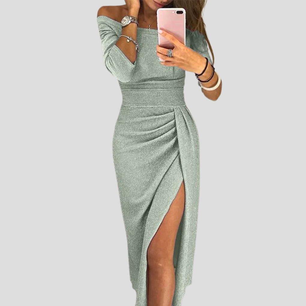 Abendkleid Damen mit Wickelschnitt und seitlichem Schlitz für elegante Anlässe - 6 - Trendlinie