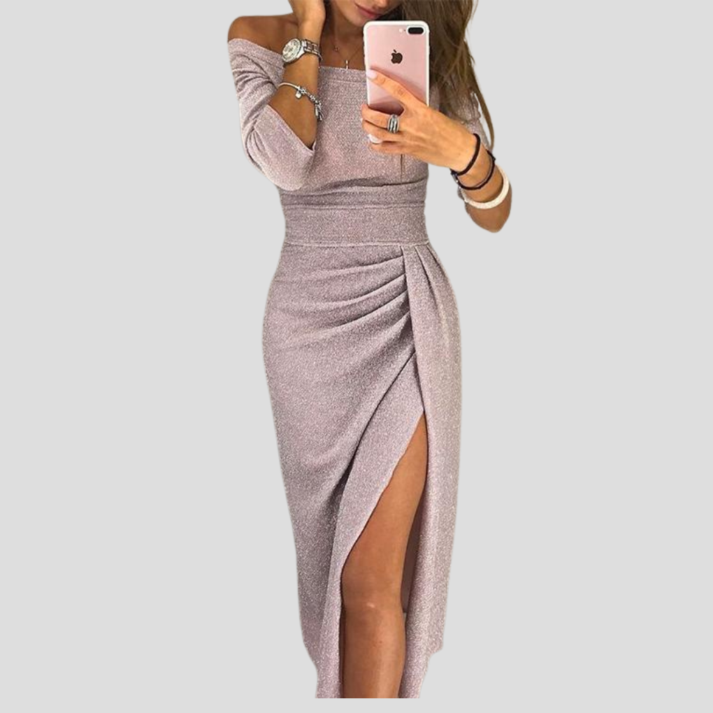 Abendkleid Damen mit Wickelschnitt und seitlichem Schlitz für elegante Anlässe - 7 - Trendlinie