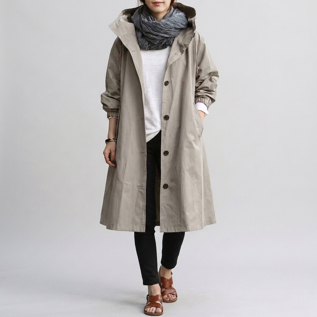 Damen Trenchcoat mit Kapuze – Modischer Schnitt und praktische Knopfleiste - 2 - Trendlinie