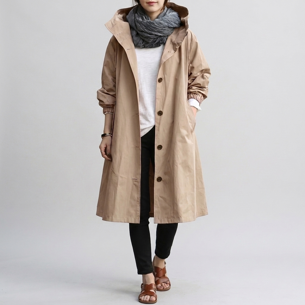 Damen Trenchcoat mit Kapuze – Modischer Schnitt und praktische Knopfleiste - 3 - Trendlinie