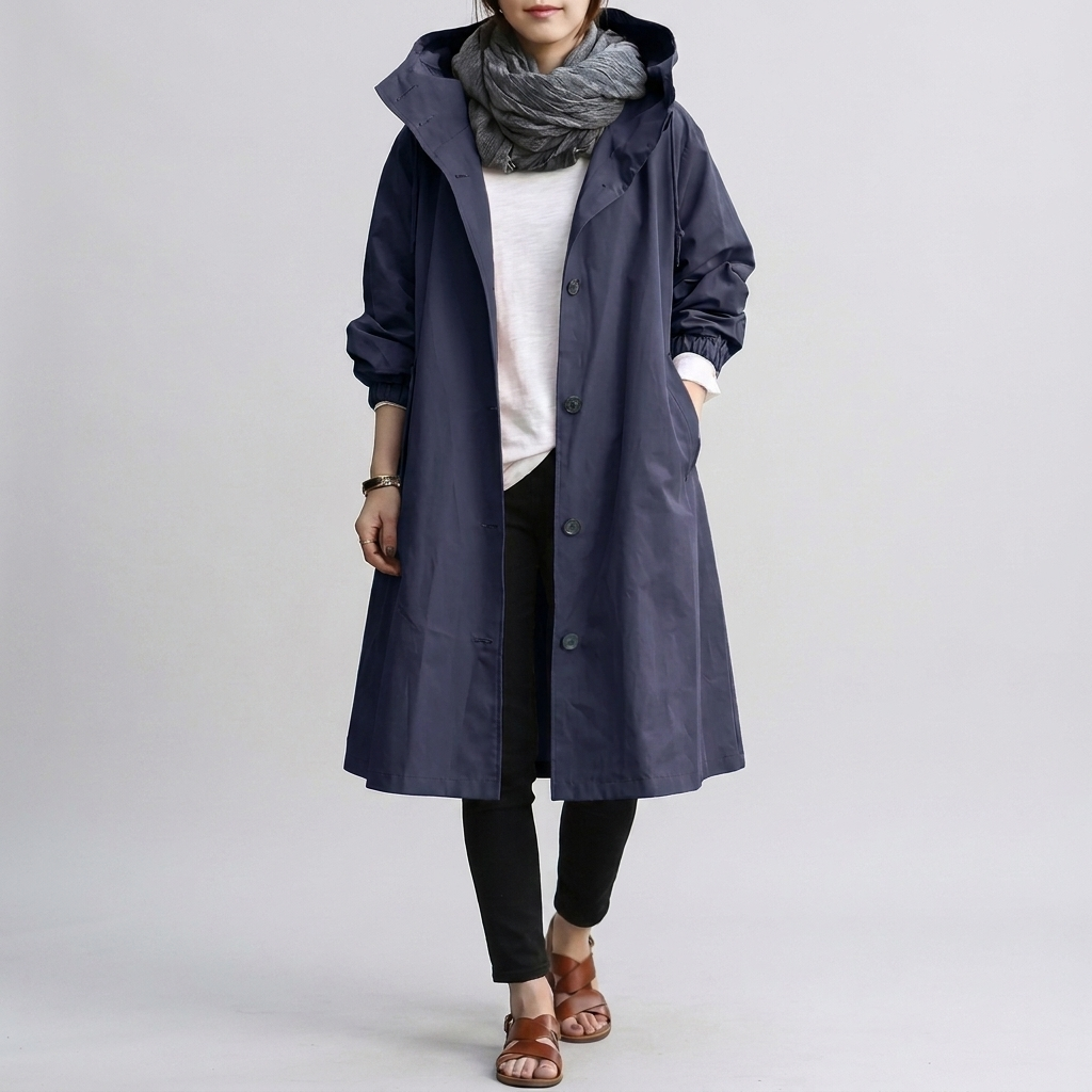 Damen Trenchcoat mit Kapuze – Modischer Schnitt und praktische Knopfleiste - 5 - Trendlinie