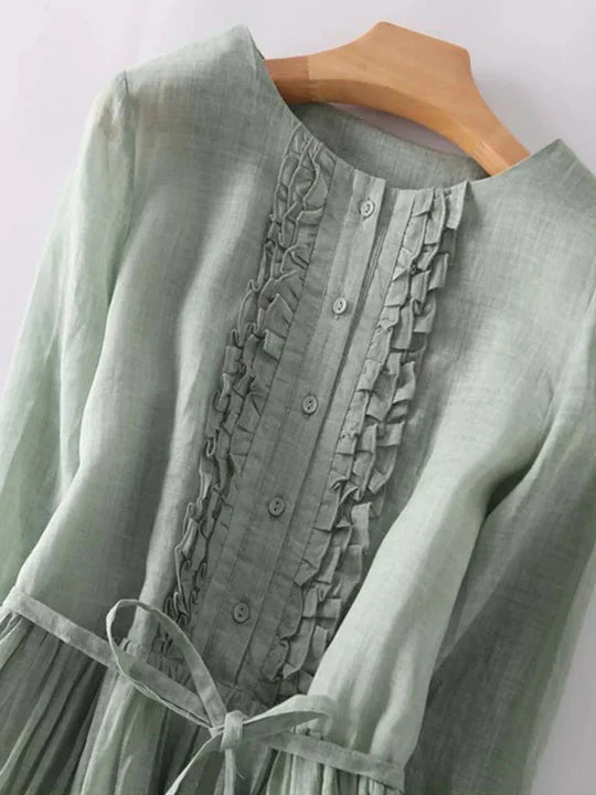 Maxikleid Damen mit Taillengürtel und Rüschendetails - 1 - Trendlinie