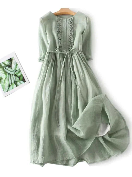 Maxikleid Damen mit Taillengürtel und Rüschendetails - 3 - Trendlinie