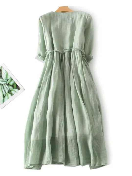 Maxikleid Damen mit Taillengürtel und Rüschendetails - 4 - Trendlinie