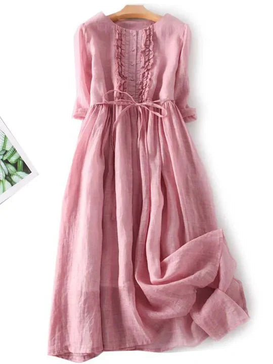 Maxikleid Damen mit Taillengürtel und Rüschendetails - 5 - Trendlinie