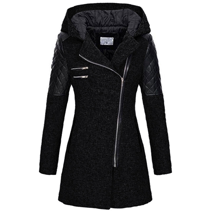 Damen Mantel mit Kapuze und asymmetrischem Reißverschluss - 1 - Trendlinie