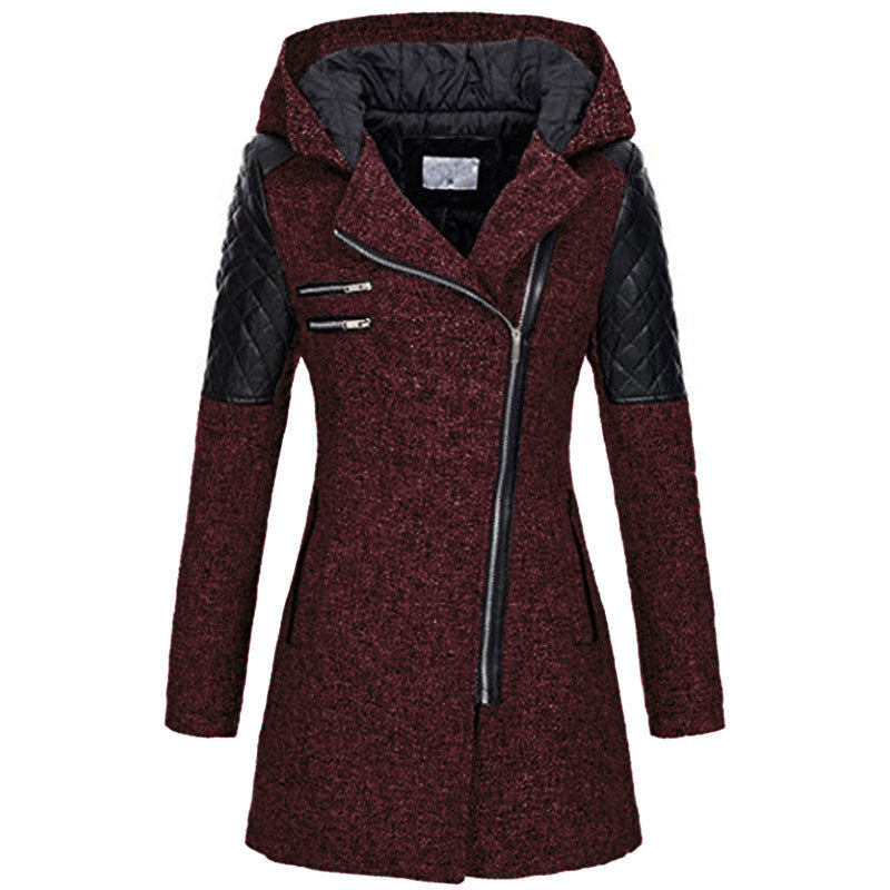 Damen Mantel mit Kapuze und asymmetrischem Reißverschluss - 2 - Trendlinie