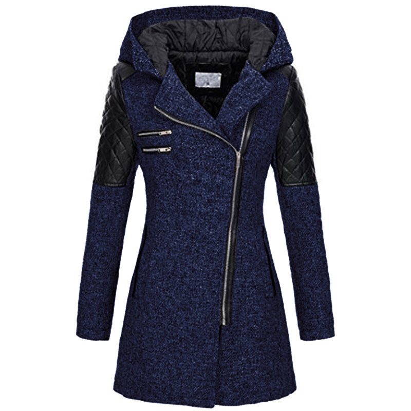 Damen Mantel mit Kapuze und asymmetrischem Reißverschluss - 3 - Trendlinie