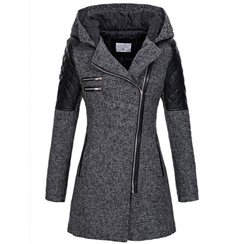 Damen Mantel mit Kapuze und asymmetrischem Reißverschluss - 4 - Trendlinie