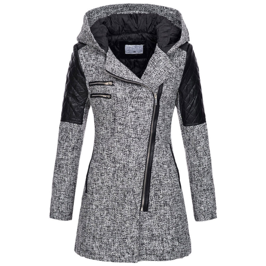 Damen Mantel mit Kapuze und asymmetrischem Reißverschluss - 5 - Trendlinie