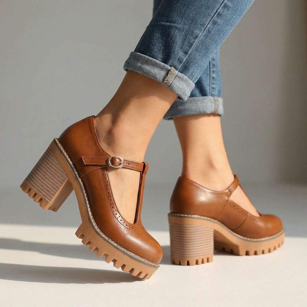Damen Pumps mit Blockabsatz und T-Strap-Design - 2 - Trendlinie