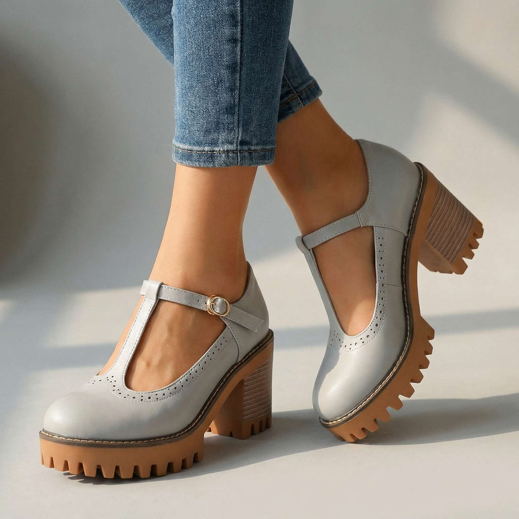 Damen Pumps mit Blockabsatz und T-Strap-Design - 3 - Trendlinie