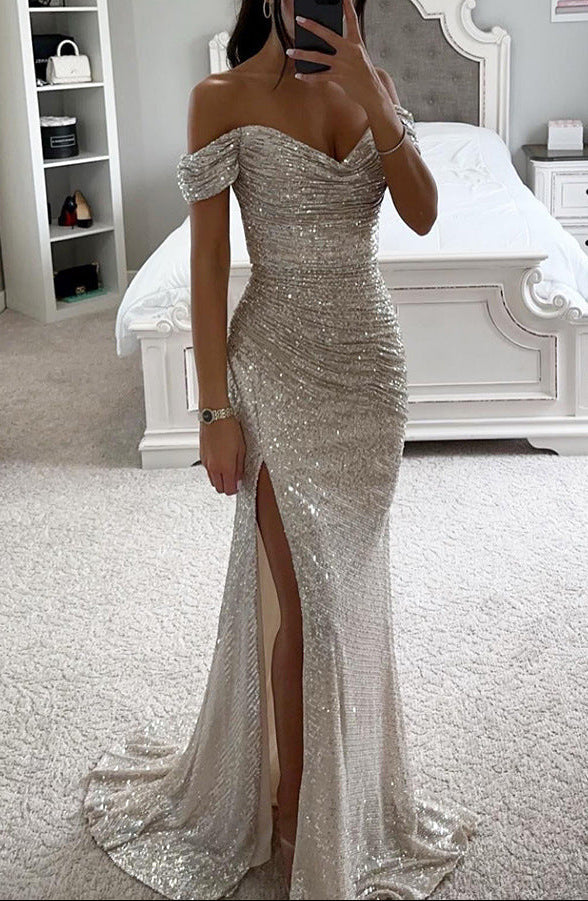 Abendkleid Damen mit schulterfreiem Ausschnitt und Wickelschnitt - 2 - Trendlinie