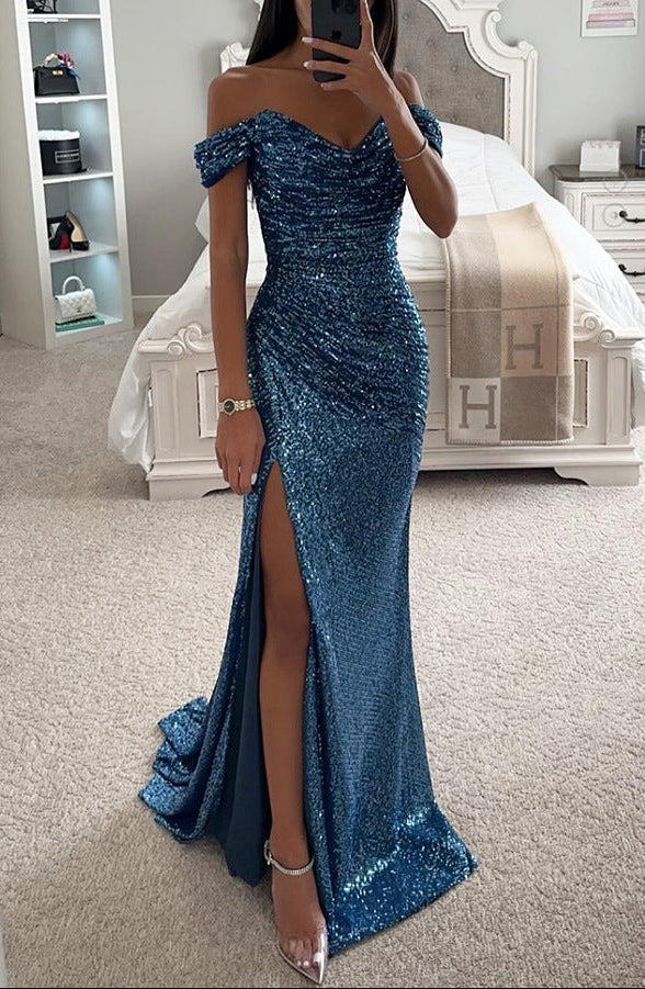 Abendkleid Damen mit schulterfreiem Ausschnitt und Wickelschnitt - 3 - Trendlinie