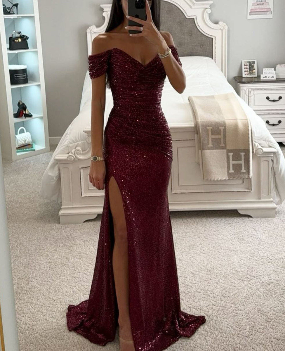 Abendkleid Damen mit schulterfreiem Ausschnitt und Wickelschnitt - 4 - Trendlinie
