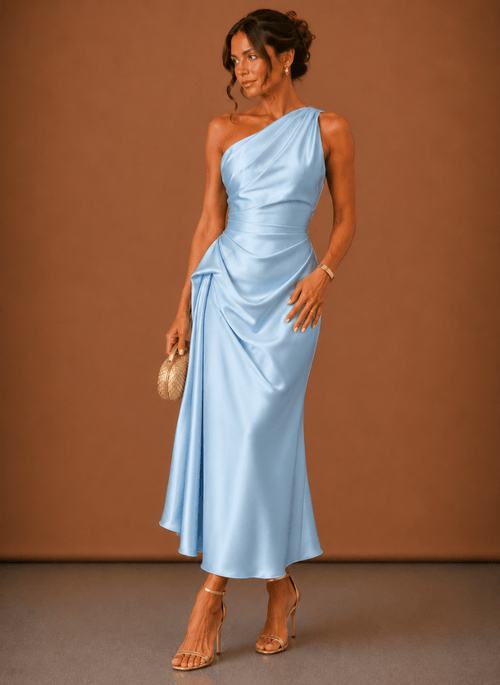 Abendkleid Damen mit asymmetrischem Schnitt und Wickeldetails - 1 - Trendlinie