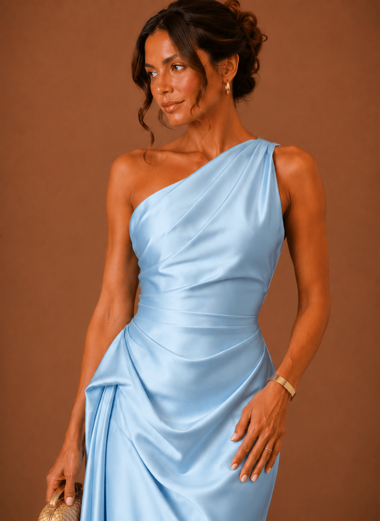 Abendkleid Damen mit asymmetrischem Schnitt und Wickeldetails - 2 - Trendlinie