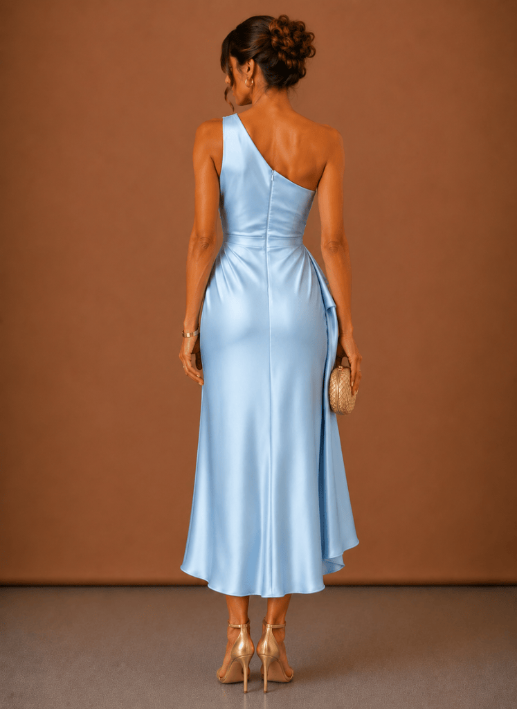 Abendkleid Damen mit asymmetrischem Schnitt und Wickeldetails - 3 - Trendlinie