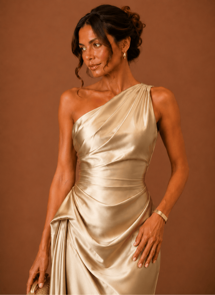 Abendkleid Damen mit asymmetrischem Schnitt und Wickeldetails - 4 - Trendlinie