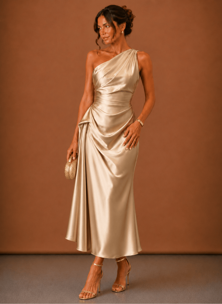 Abendkleid Damen mit asymmetrischem Schnitt und Wickeldetails - 5 - Trendlinie