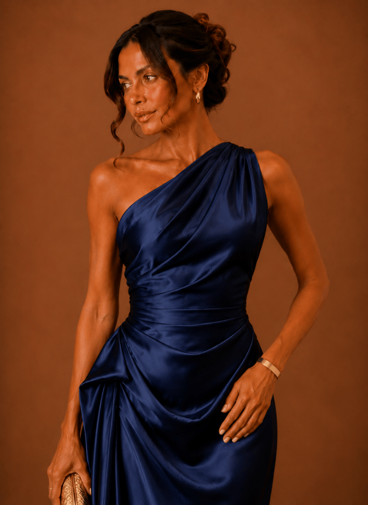 Abendkleid Damen mit asymmetrischem Schnitt und Wickeldetails - 7 - Trendlinie