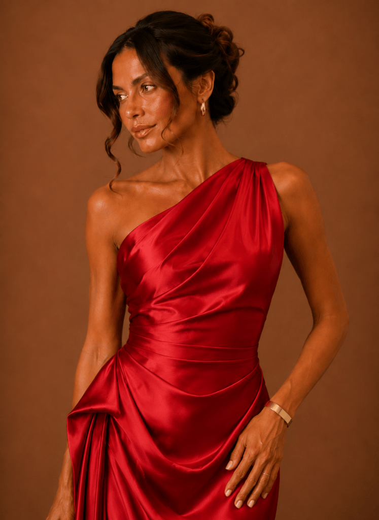 Abendkleid Damen mit asymmetrischem Schnitt und Wickeldetails - 9 - Trendlinie