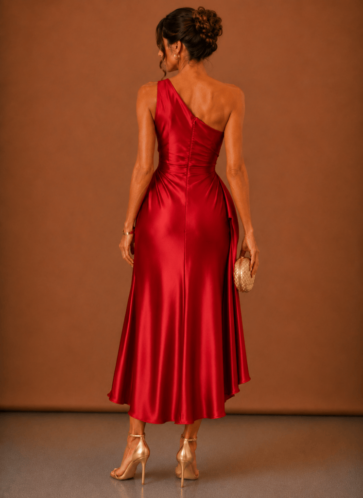 Abendkleid Damen mit asymmetrischem Schnitt und Wickeldetails - 10 - Trendlinie