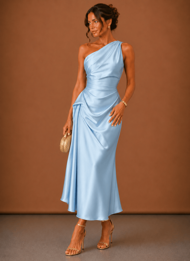 Abendkleid Damen mit asymmetrischem Schnitt und Wickeldetails - 11 - Trendlinie