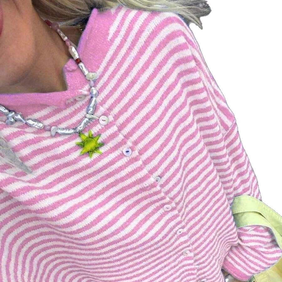 Cardigan Damen gestreift mit Knopfdetails und V-Ausschnitt - 2 - Trendlinie