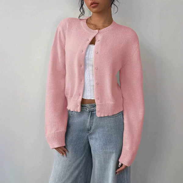 Cardigan Damen mit Rundhalsausschnitt und Knopfdetails - 1 - Trendlinie