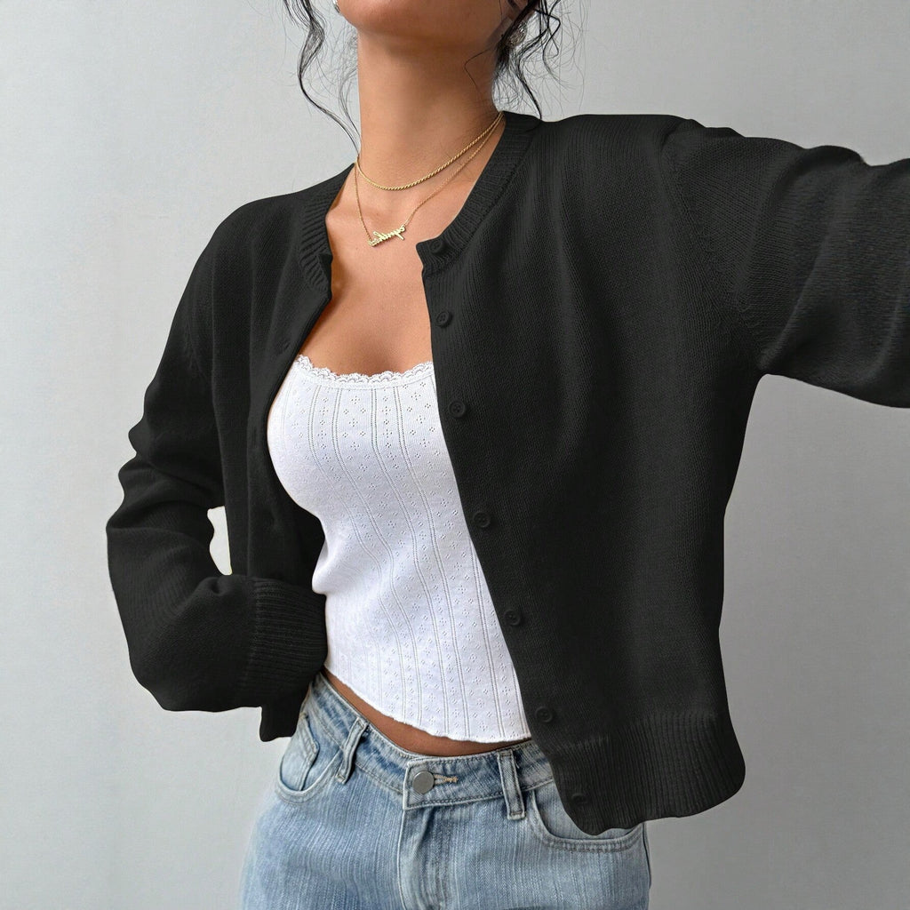 Cardigan Damen mit Rundhalsausschnitt und Knopfdetails - 3 - Trendlinie