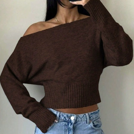 Schulterfreier Pullover Damen mit lässigem Schnitt und weitem Arm - 2 - Trendlinie