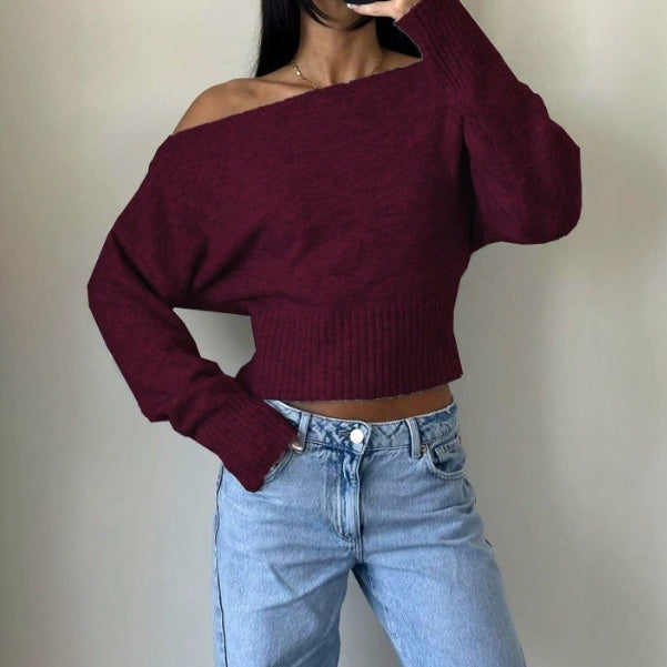 Schulterfreier Pullover Damen mit lässigem Schnitt und weitem Arm - 3 - Trendlinie