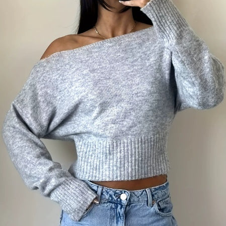 Schulterfreier Pullover Damen mit lässigem Schnitt und weitem Arm - 5 - Trendlinie