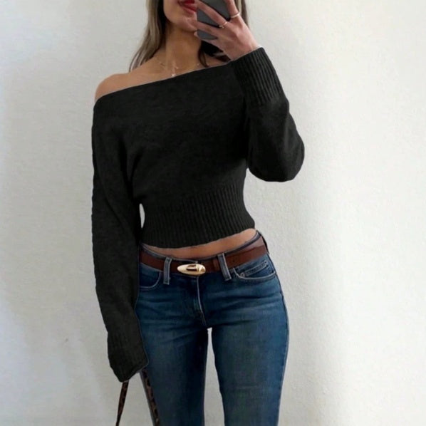 Schulterfreier Pullover Damen mit lässigem Schnitt und weitem Arm - 6 - Trendlinie