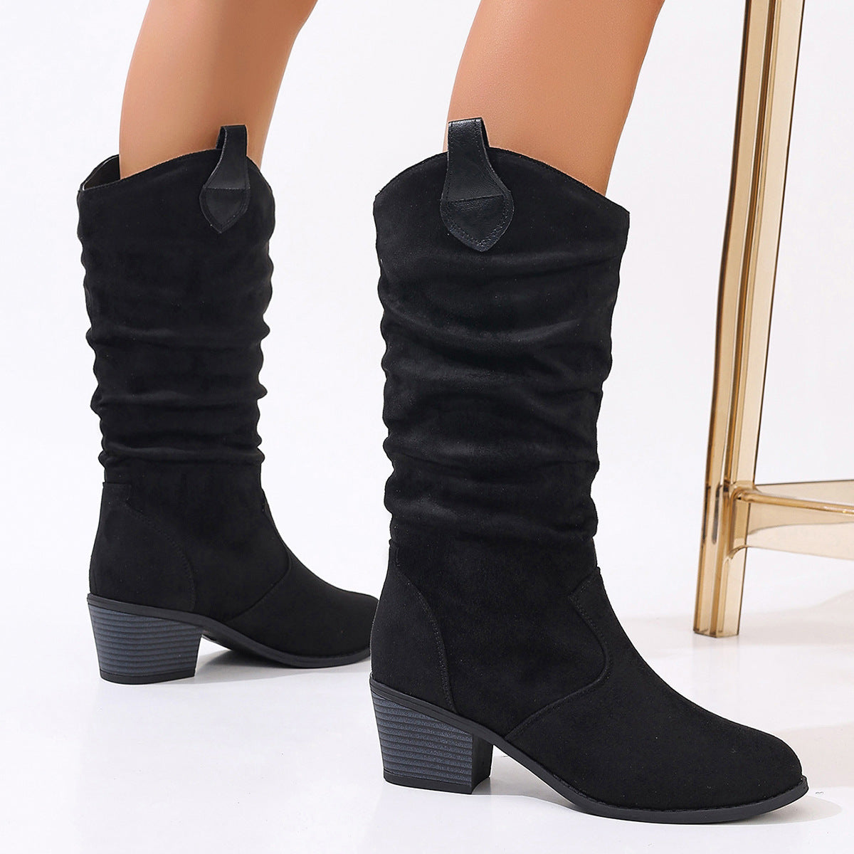 Stiefel Damen mit Gerafftem Design und Bequemem Blockabsatz - 3 - Trendlinie