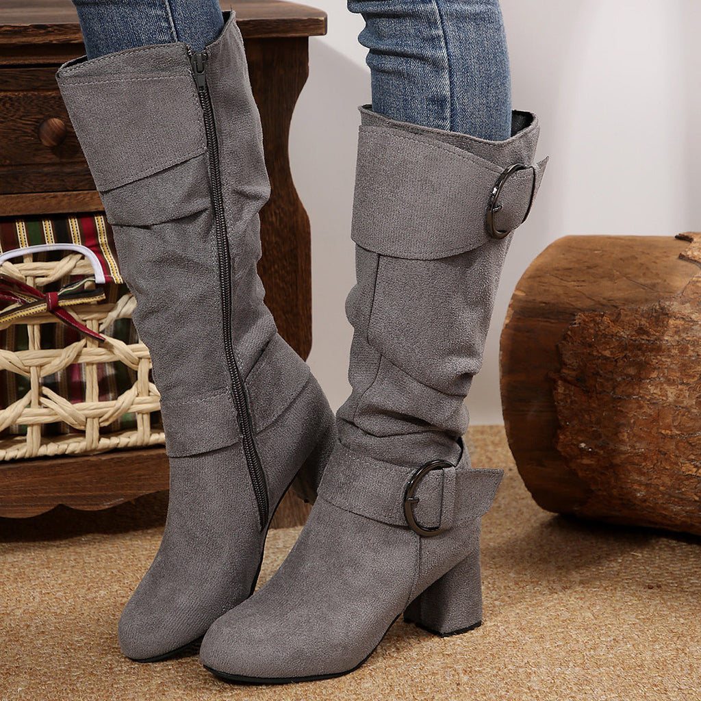 Damen Boots mit hohem Schaft und modischem Gürtel - 2 - Trendlinie